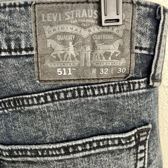 Levis 511 Size 32x30 Charcoal Grey Premium Slim Fit Men's Denim Jeans - Picture 4 of 10